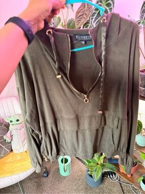 Eloquii Olive Green Half-Zip Hooded Pullover